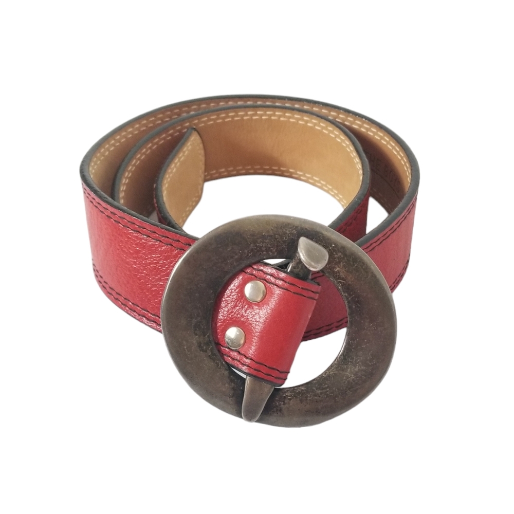 JENNY & THE BOYS Vintage Red Leather Belt With Metal Buckle Size M Style 4254